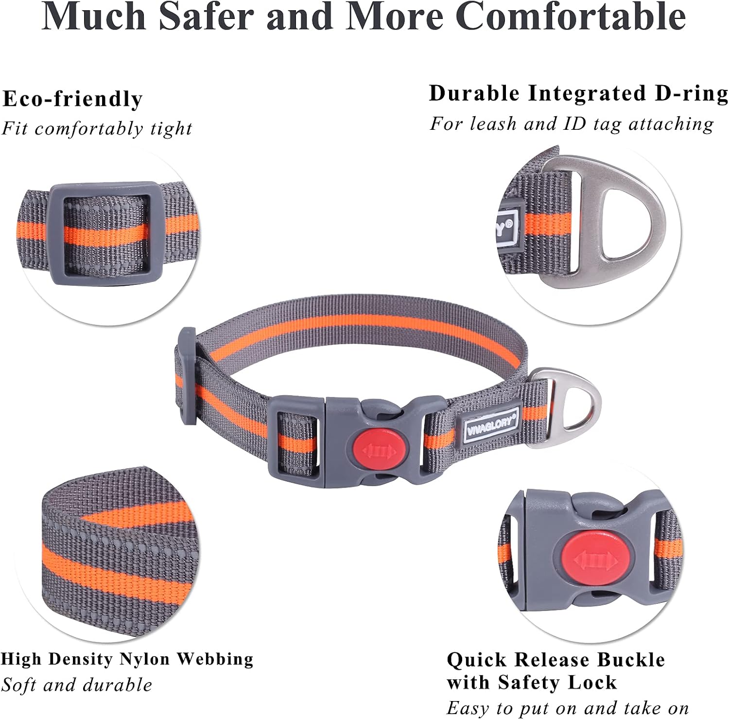 VIVAGLORY Dog Collar with Safety Quick Release Buckle, Reflective & Adjustable Nylon Collar for Large Dogs for Daily Walking Hunting and Training