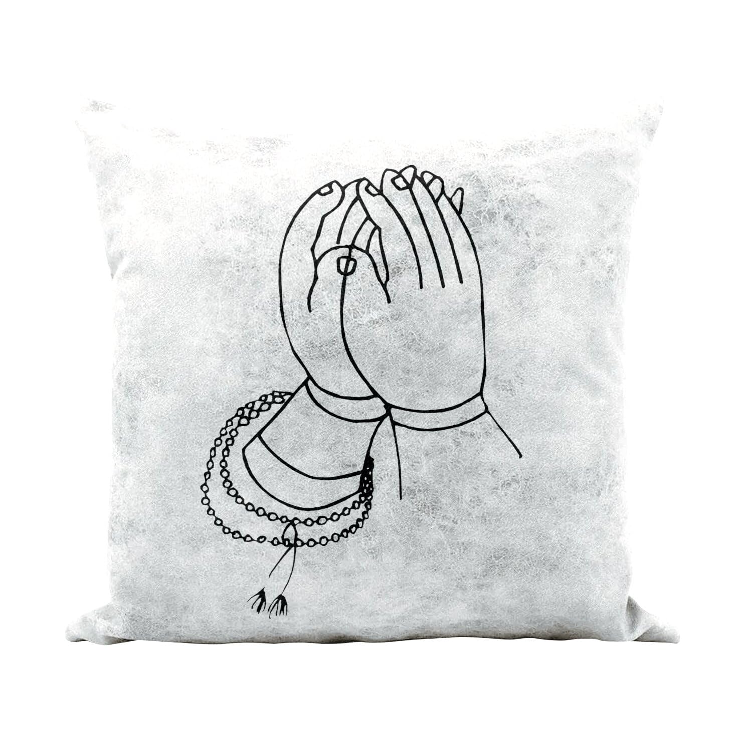 Coussin similicuir blanc line art mains prie pour embellir votre coin lecture cocooning