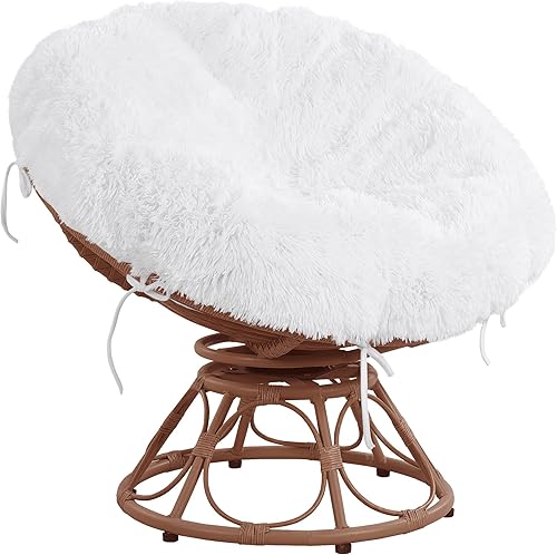 HOMBYS Funda lanuda para cojín Papasan, con cremallera, de piel sintética esponjosa, extraíble y lavable a máquina, con 8 lazos (se ajusta a 44-48