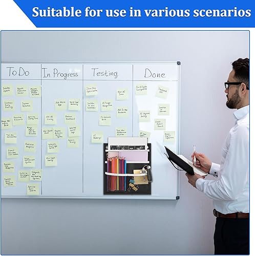 Miniatura 7 de Henoyso Organizador magnético para taquillas, 2 unidades, 4 compartimentos, soporte magnético para papel, 3 niveles, bolsillo para archivos,