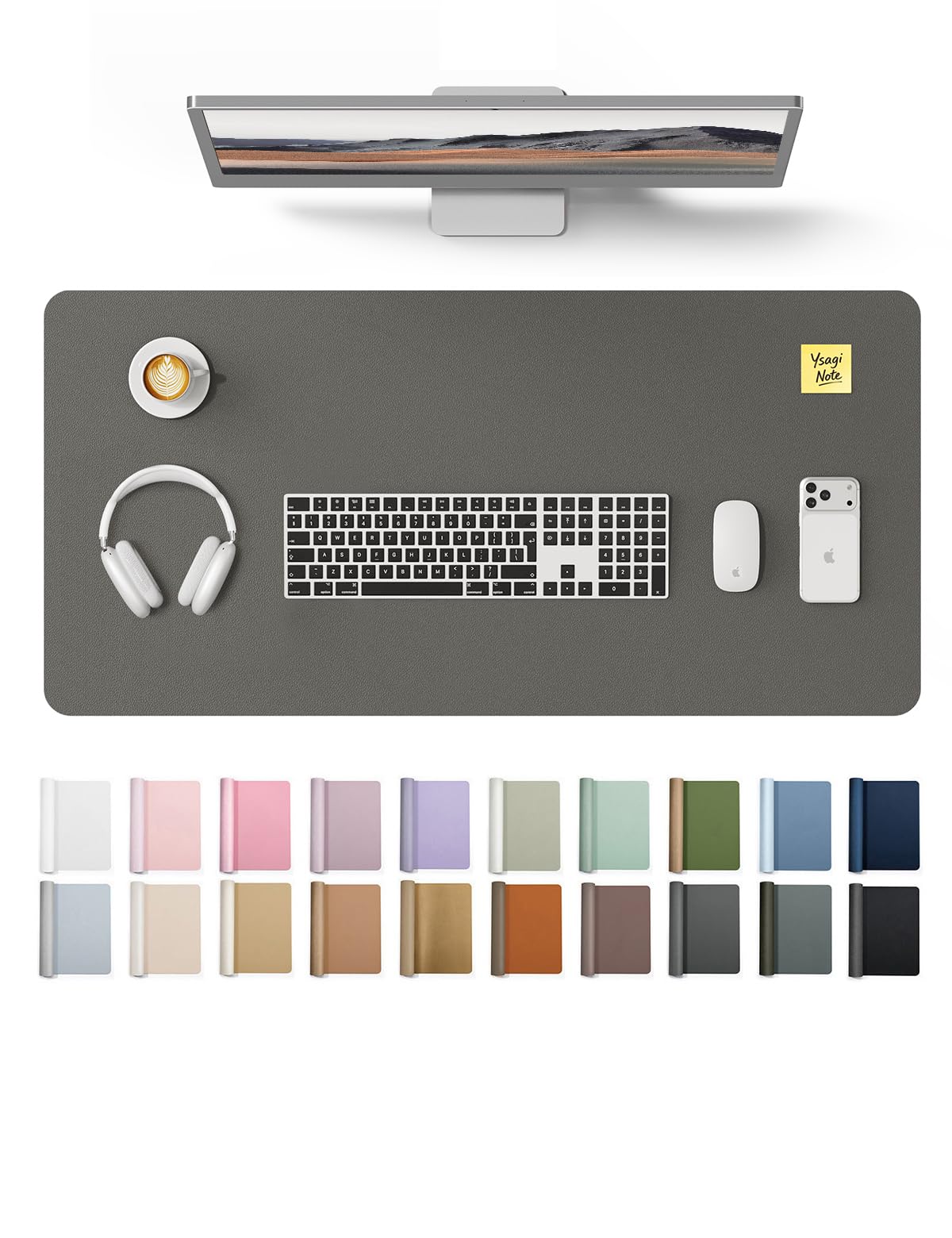 YSAGi Desk Protector&Blotter, Non-Slip Waterproof Leather Mouse Pad | Shields Scratches, Stains, Spills, Heat & Scuffs; Suede Non-Slip; Easy-Clean; Comfy Writing/Typing, 31.5" x 15.8",Dark Grey Dark Grey 31.5" x 15.8"