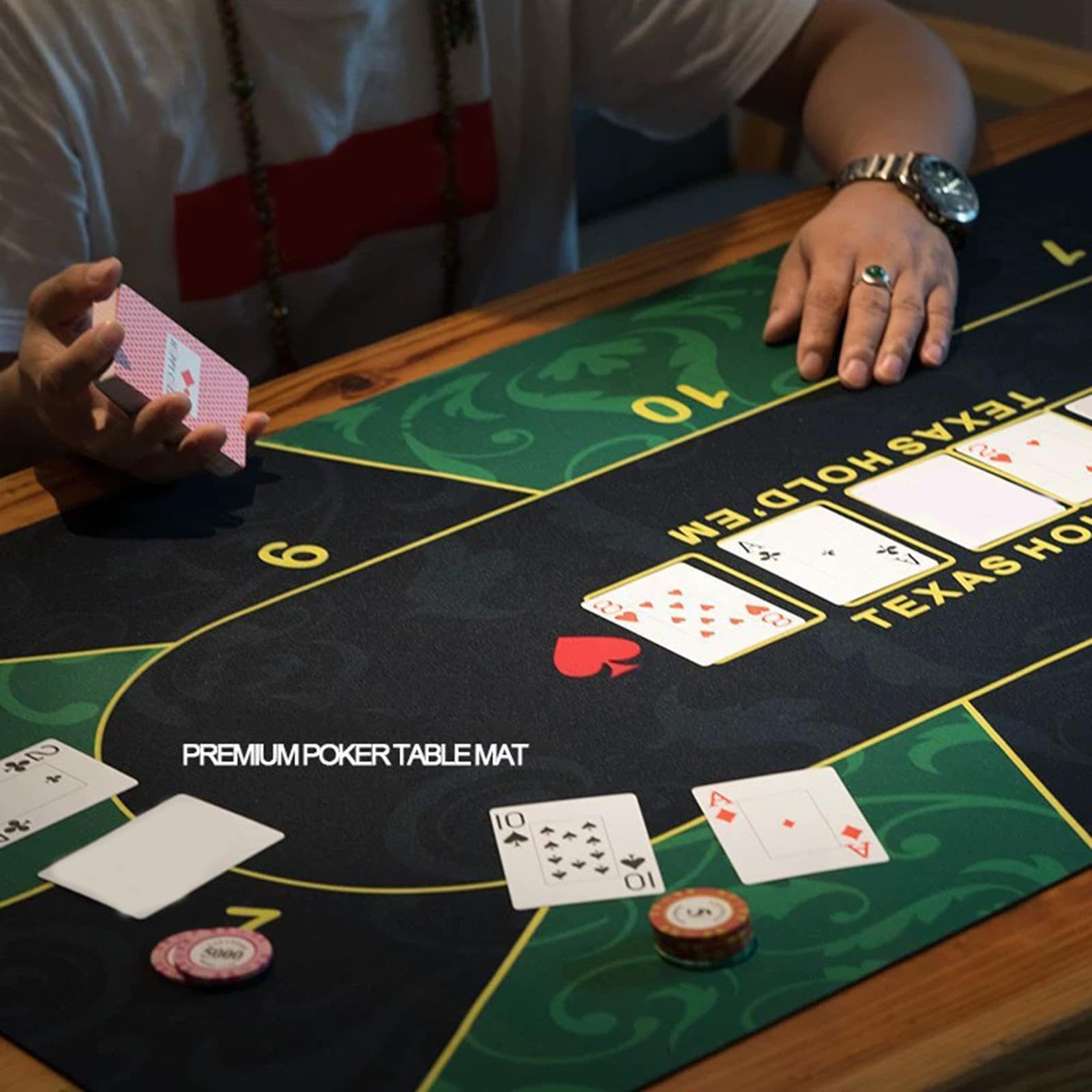 Poker-Tischmatte, Poker-Tischmatte – tragbare Spielmatte aus Gummi mit Poker-Layout, Holdemmatte für Zuhause, Gesellschaftsspielzimmer, Meetings