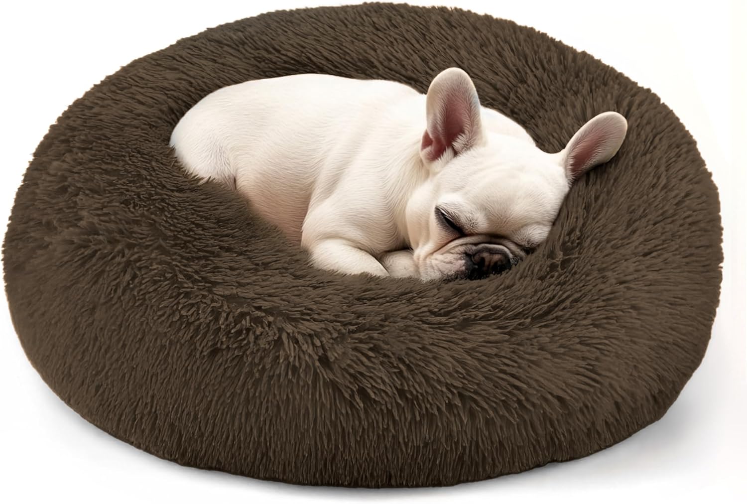 Hoewina Dog & Cat Bed, 20in Cat Beds for Indoor Cats, Calming Donut Bed for Puppy and Kitten, Washable Round Fluffy Pet Bed for Small Medium Dogs and Cats (Coffee) 20.0"L x 20.0"W x 8.0"Th Coffee