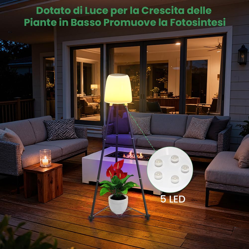 OUSFOT Lampada Solare da Terra Esterno con Supporto per Fiori, RVB e Bianco Caldo, Impermeabile Piantana per Un'illuminazione Sostenibile della Terrazza, Luci Solari da Giardino, Piscine, Cortili