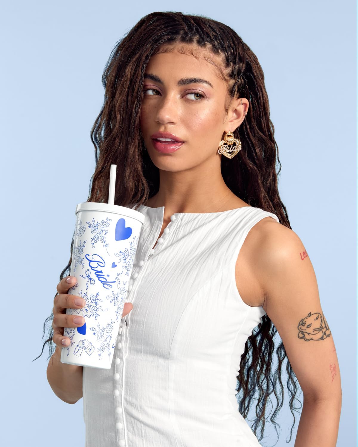 xo, Fetti White + Blue Bride Tumbler, 24 oz. | Bachelorette Supplies, Wedding Morning Drinkware, Bach Party Decorations, Bridesmaid Cup Gift