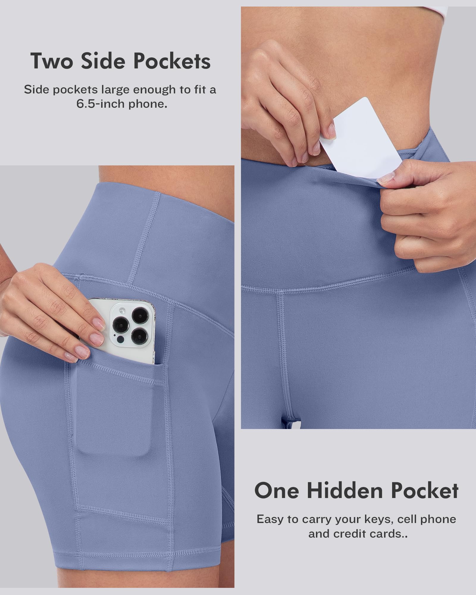 LZYVOO Pantalones cortos de elastano para mujer con bolsillos, pantalones cortos de cintura alta para yoga y entrenamiento, Paquete de 5: negro, gris oscuro, verde azulado, azul, rosa, M