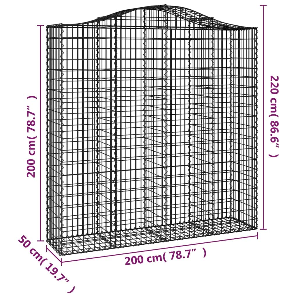 Gavión con arco alto, 200 x 50 x 200/220 cm, hierro galvanizado, plata | Malla metálica decorativa para patio y patio trasero, protección visual sin piedras para llenar con ganchos.