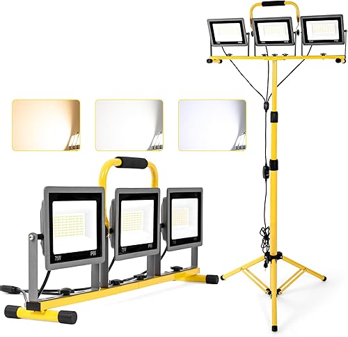 Luces de trabajo de color 3 en 1 con soporte, luz de trabajo LED de cabeza de 22500 lm, con soporte de trípode ajustable y plegable, lámpara