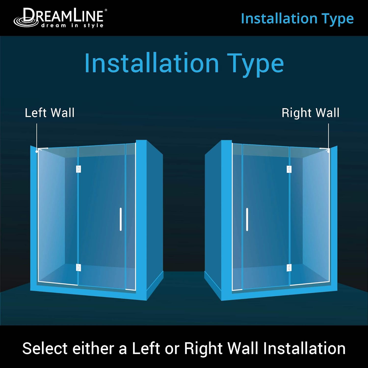 DreamLine Unidoor-X 63 - 63 1/2 inch W x 72 inch H Frameless Hinged Shower Door in Brushed Nickel - Left Wall Installation