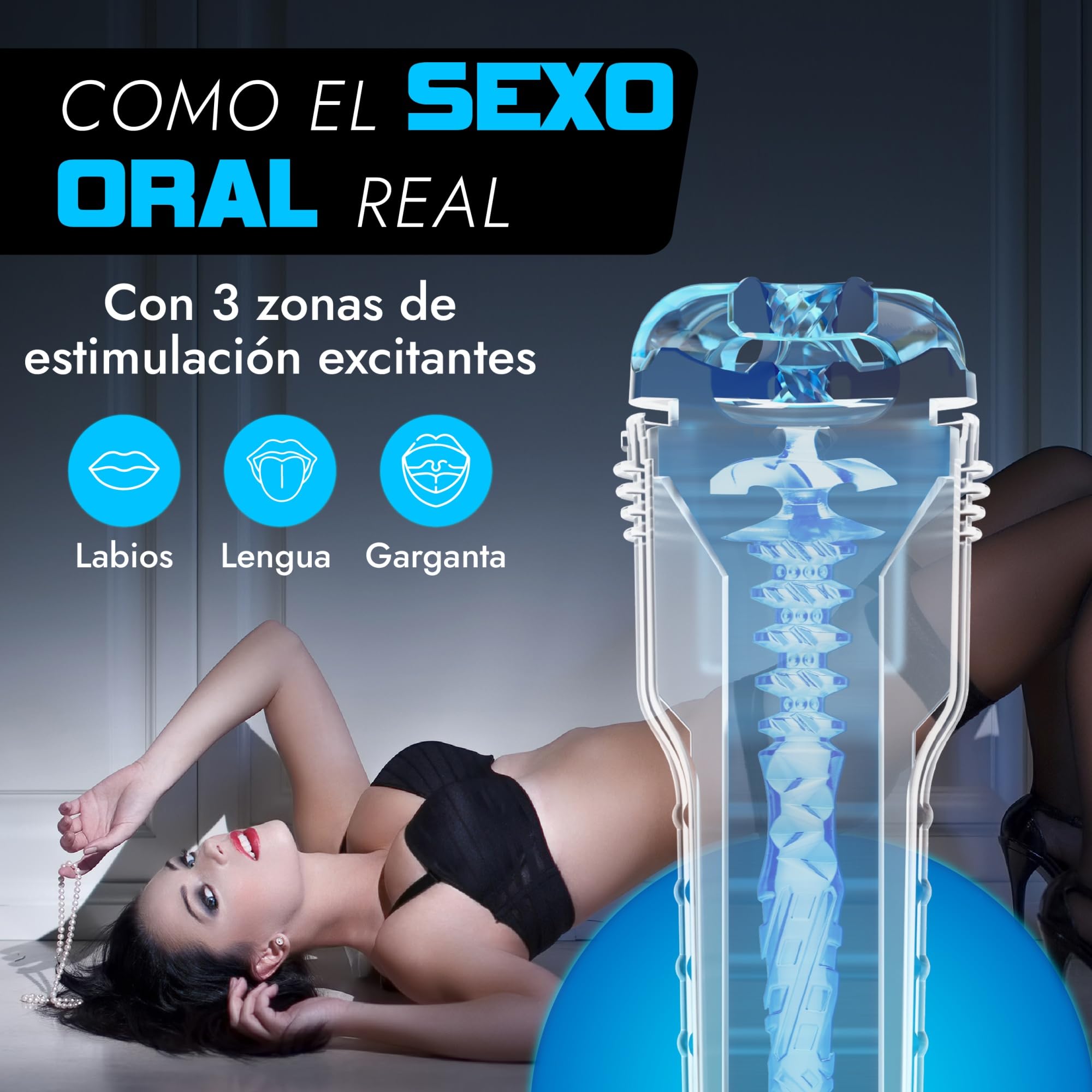 Fleshlight - Turbo Thrust Blue Ice - Masturbador Oral Masculino - Experiencia Real - Textura Thrust – Tres Niveles de Inserción – Orificio No Anatómico - Fácil de Limpiar