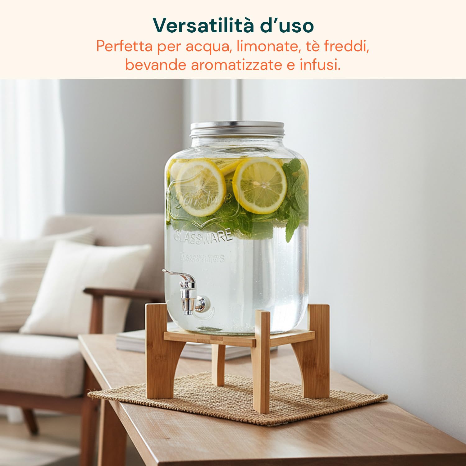 Avilia Dispenser Bevande in Vetro 8 Litri Rubinetto Acciaio Inox per Acqua e Bibite con Infusore