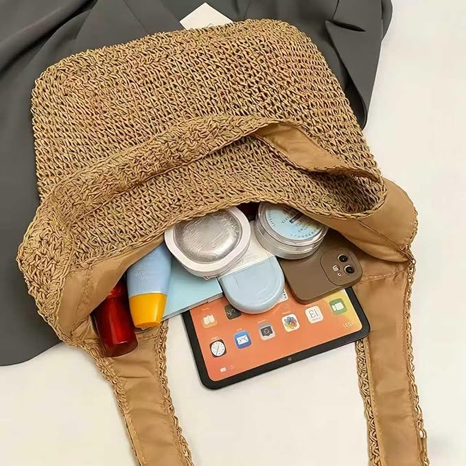 Bolso grande de hombro tejido a mano de paja miniatura 2
