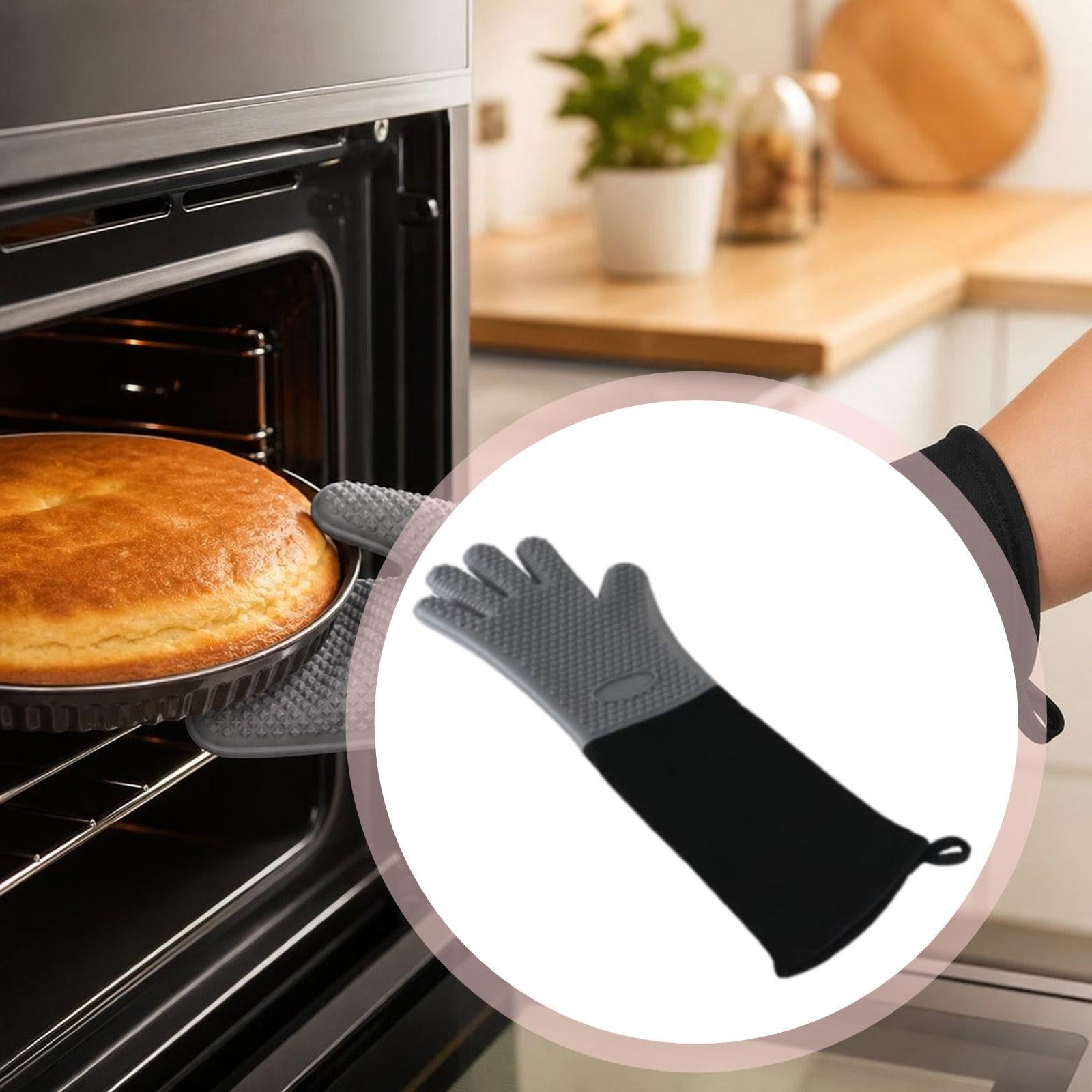 Lot de 5 Gants de Cuisine Extra Longs, Imperméables, Professionnels et Multifonctionnels, avec Poignée en Silicone Résistante à La Chaleur, pour, 4 pièces