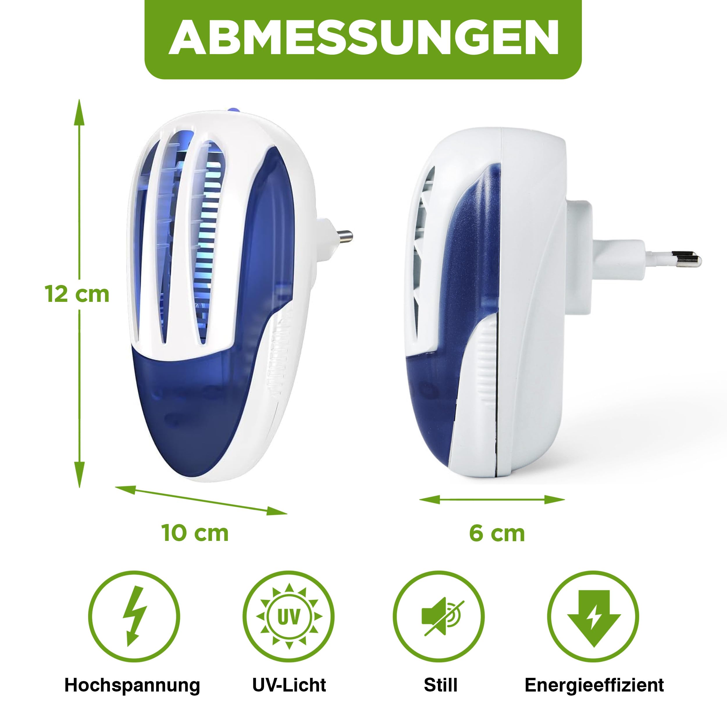 ISOTRONIC Elektrischer Insektenvernichter schützt vor Mücken, Motten & Fliegen – UV Mückenlampe mit 1.000V für Innen – Wirkungsbereich von 30m² (4 Stück)