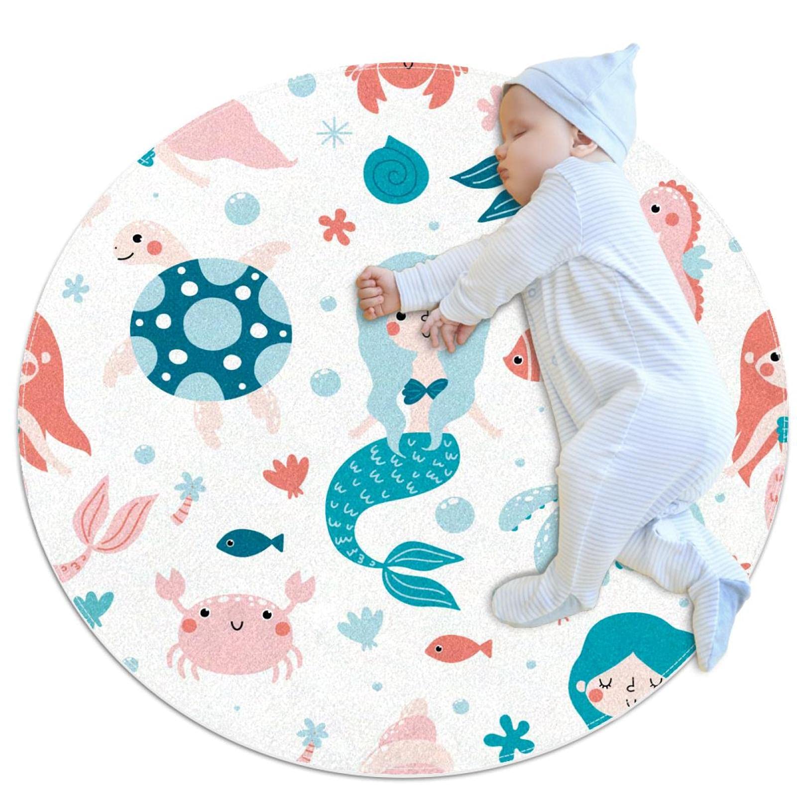 Paillasson rond sirène pieuvre pour décoration chambre et bain