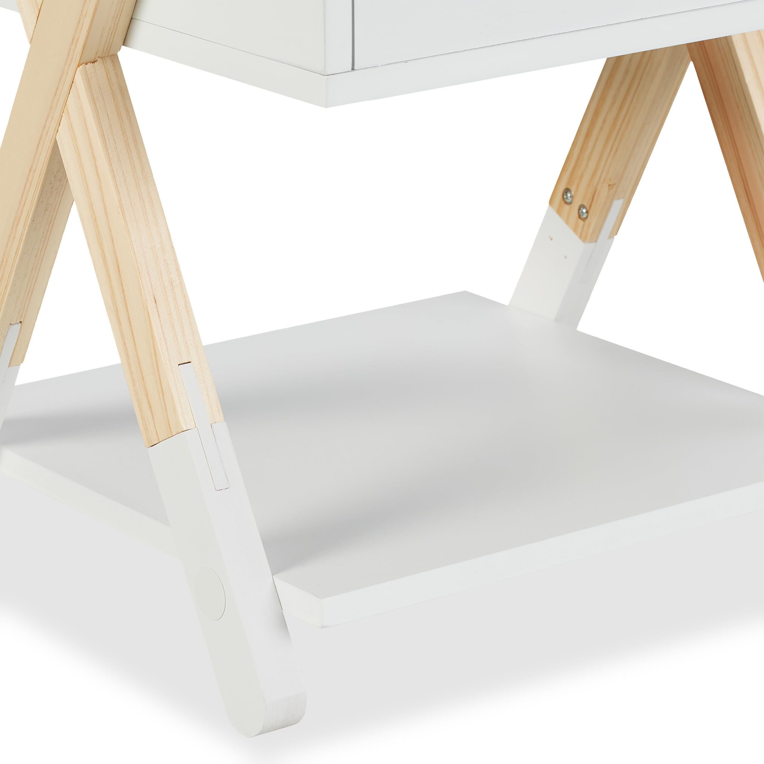 Relaxdays Nachttisch Kinder, Schublade, HBT 42x34x32 cm, Kinderzimmer, Kinderkommode X-Design, Holz & MDF, weiß/Natur