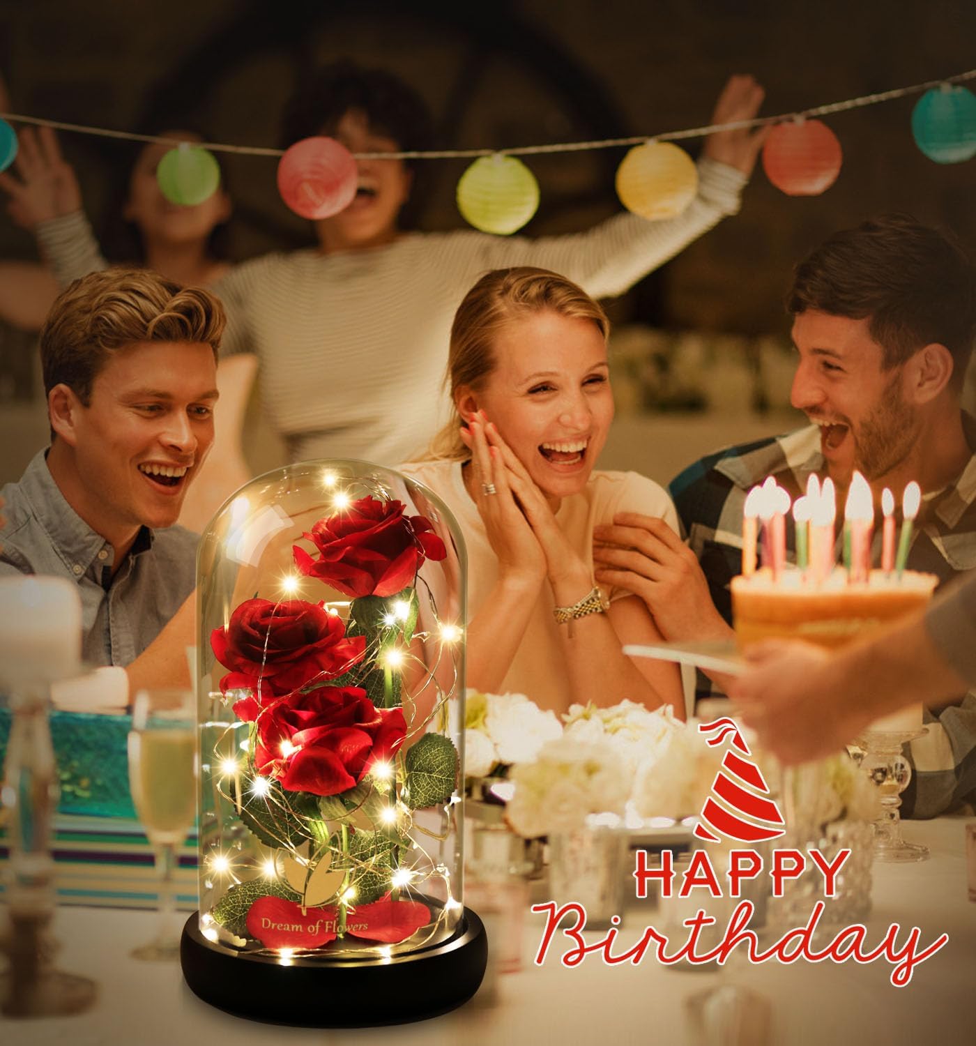 Valentines Day Gifts for Her,Beauty and The Beast Rose in Glass Dome,Anniversary Rose Gifts for Wife,Valentines Flowers Birthday Gifts for Women,Romantic Red Silk Rose Flower Gifts for Women - Image 5