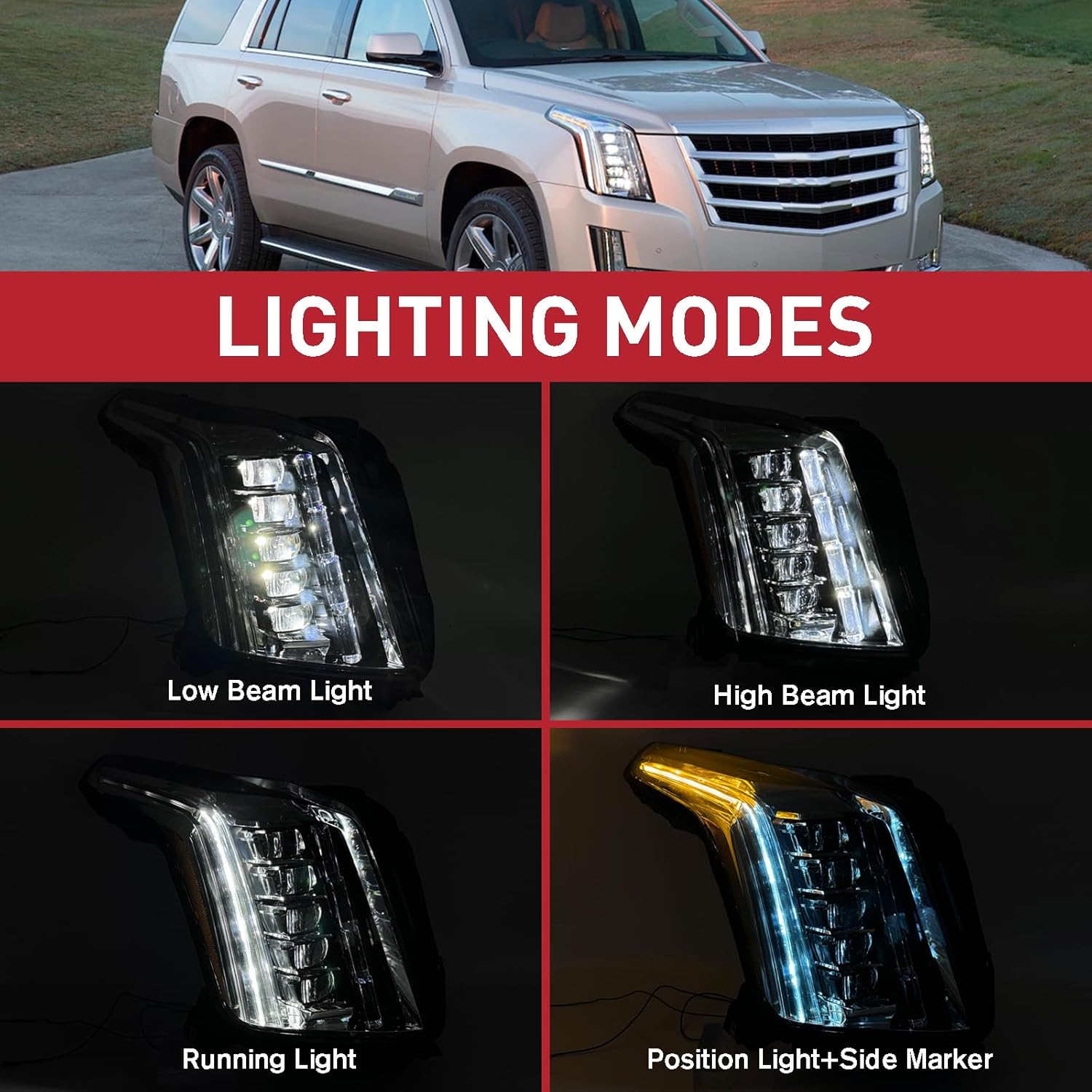 FULL LED Headlight Assembly Compatible with 2015-2020 Cadillac Escalade Right Passenger Side 84580183 GM2503457