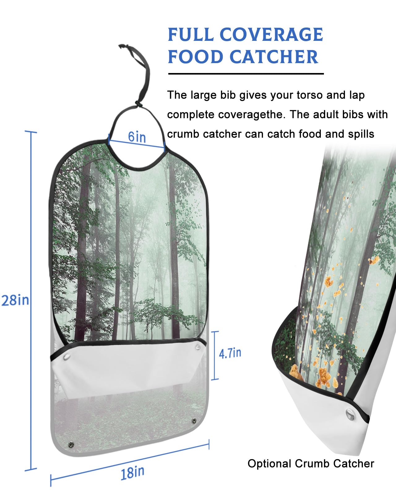 Thanksgiving Adult Bibs for Eating, Waterproof Bibs with Food Catcher & Adjustable Snap Closure, Fall Romantic Teal Maple Leaves Tree Washable Clothing Protectors Adult Bibs for Elderly Women/Men