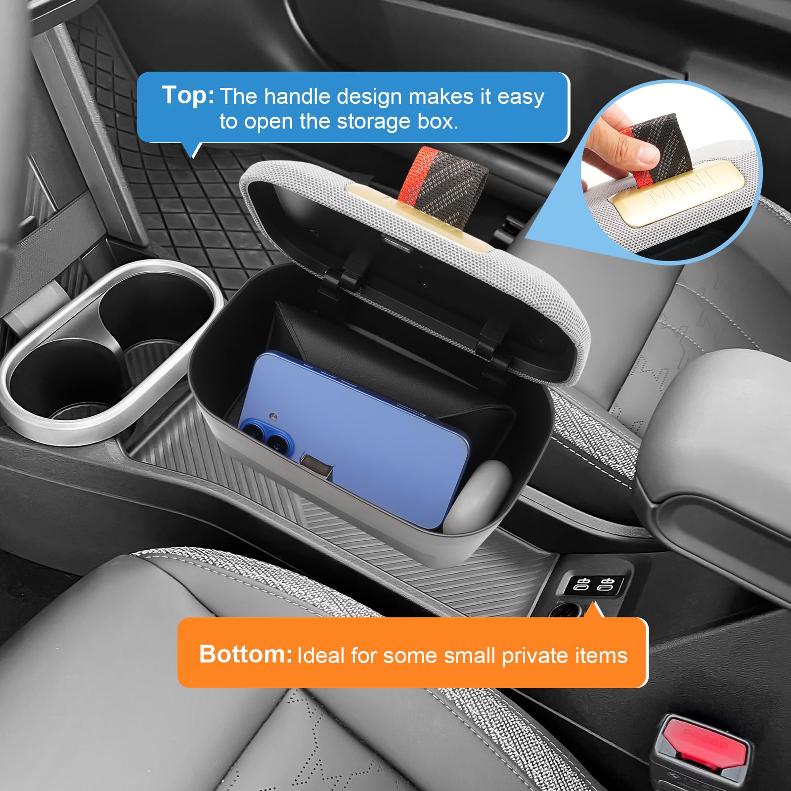 Caja de almacenamiento para consola central compatible con Mini Cooper F65 F66 2024 2025 2026, F65 F66 reposabrazos central, guantera, accesorios Mini Cooper organizador de reposabrazos