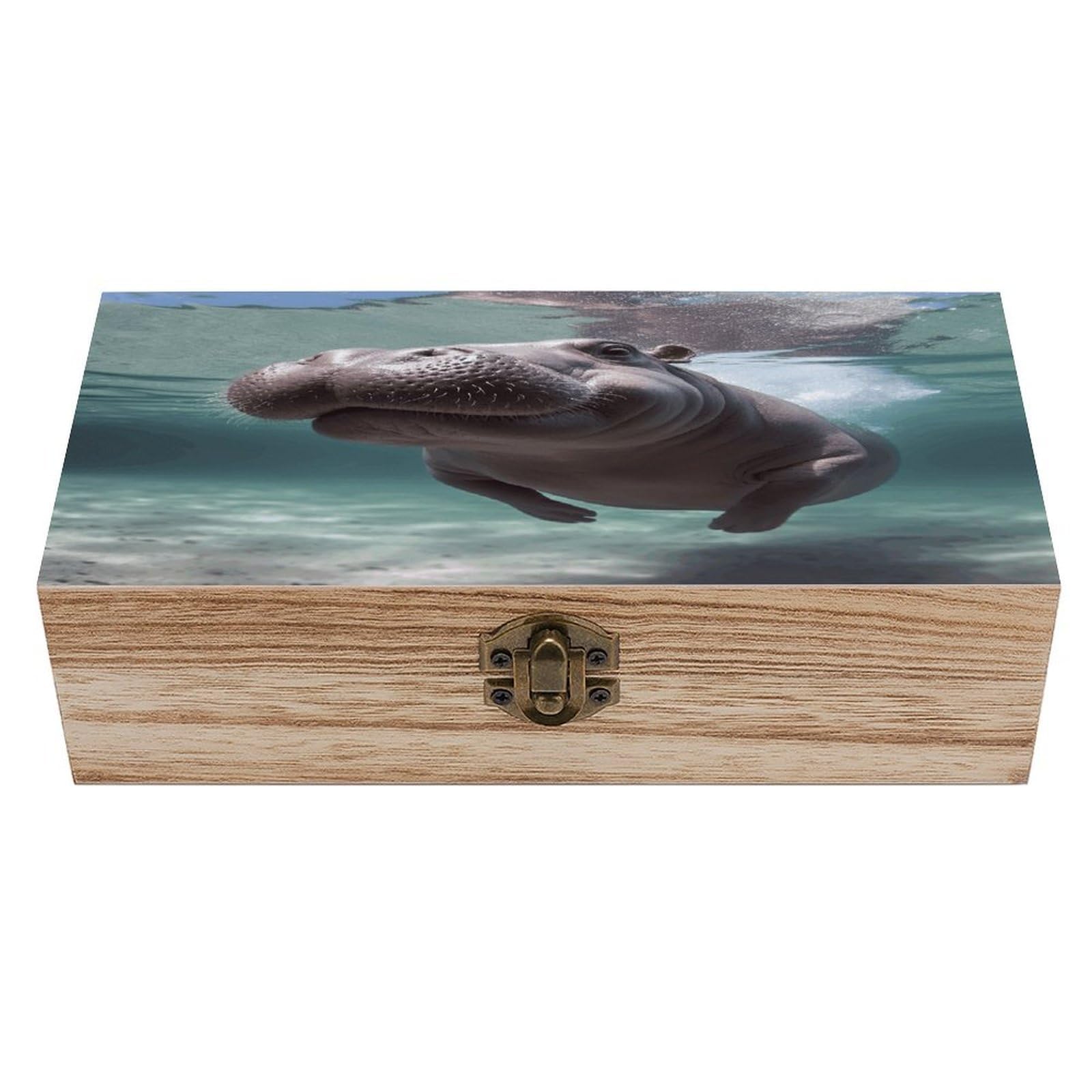 VstaDank Diving Hippo Wooden Storage Box Wooden Keepsake Box with Hinged Lid Exquisite Solid Wood Decorative Jewelry Case Memory Box for Jewelry Photos Letters Crafts Trinkets