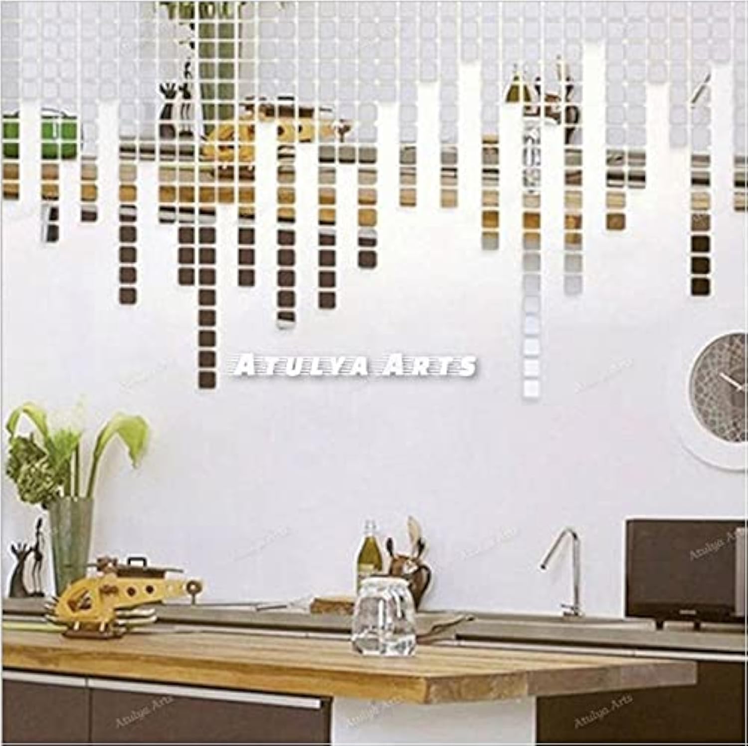100 PCS (3 cm Each) Sqaure Mirror Silver Wall Stickers 3D Decorative Acrylic Mirror Wall Stickers for Home décor Bedroom Living Room Decor (Silver)