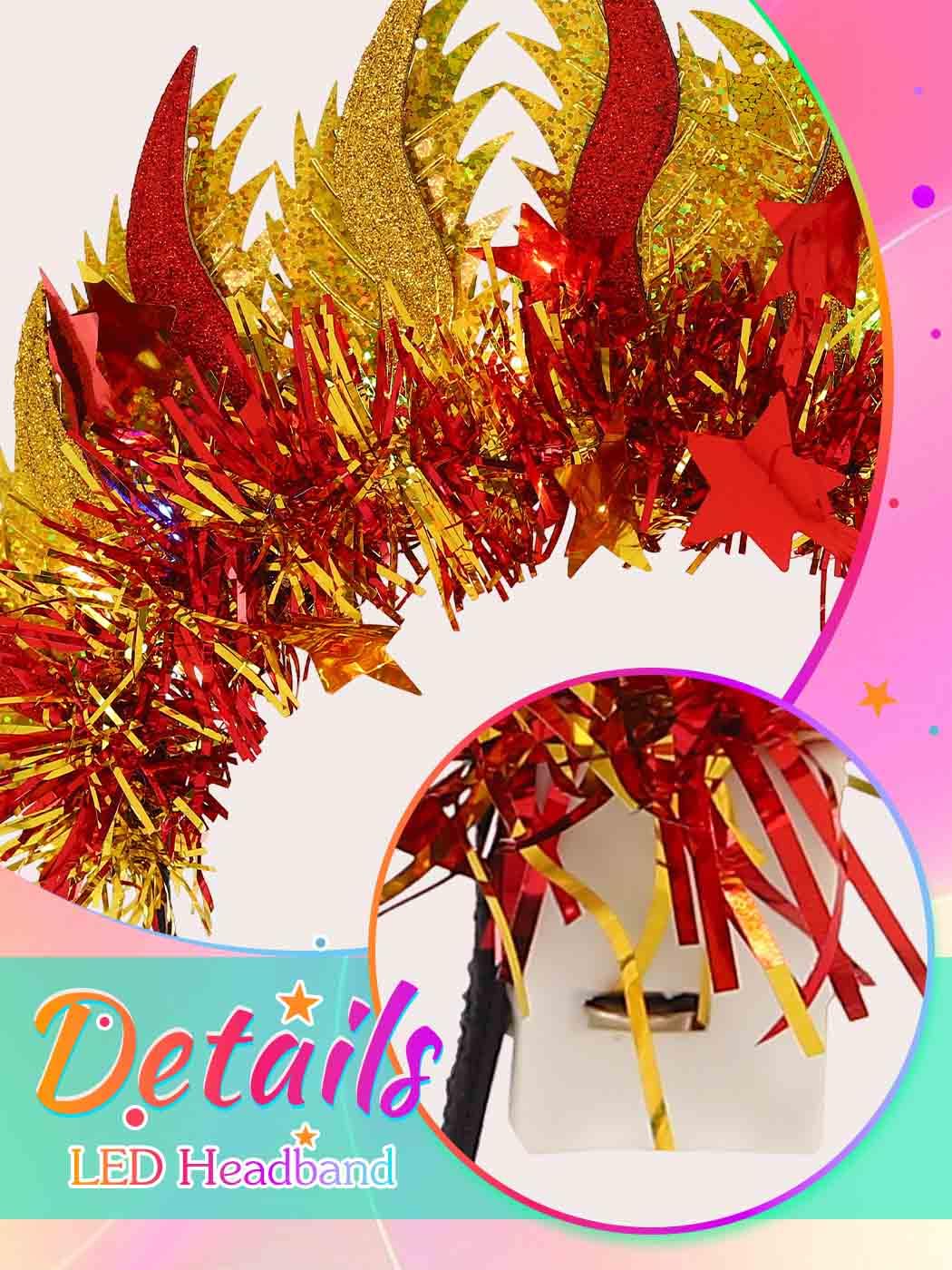 IYOU Fire Light Up Headband Gold Leaf Led Headpiece Flashing Carnival Rave Hair Accessories for Women - Image 3