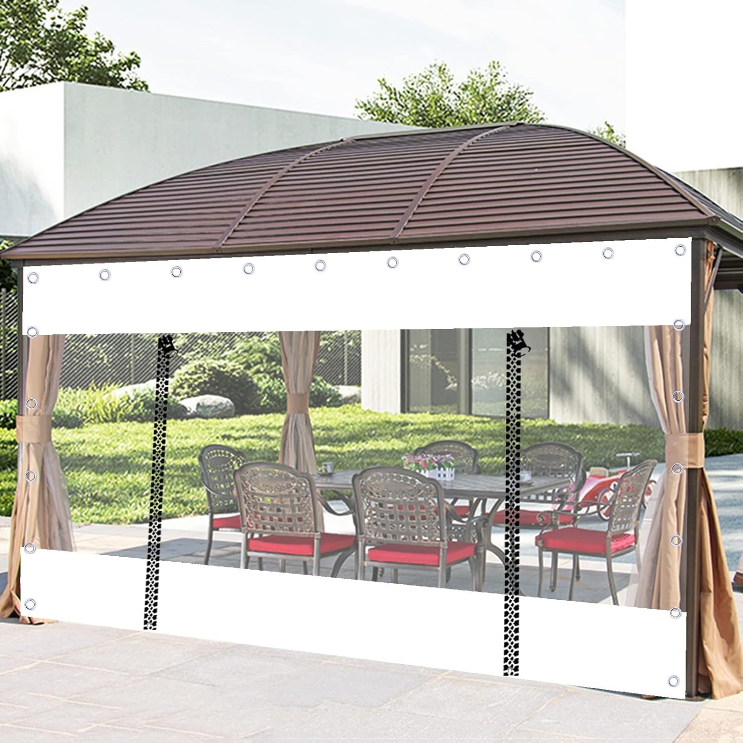 Tarpaulin Curtain Clear Tarps with Grommets Tarpaulin Side Panels with Zipper, Hooks, for Carports, Porch, Pavilions, Coverings, Canopies(1x2m)