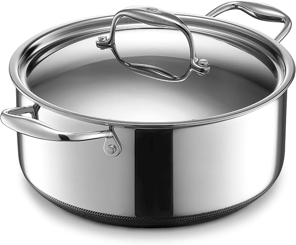 HexClad Hybrid Nonstick Stockpot with Tempered Glass Lid, Stay-Cool Handles, Dishwasher-Friendly, Oven-Safe Up to 900ΓΒ°F