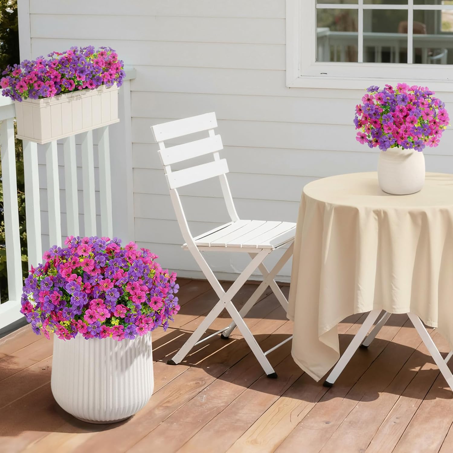Lifewit Artificial Flowers for Outdoors, 24 Bundles Plastic Fake Flowers Daisy for Home Garden Decor, Faux Plants for Spring Summer Porch, Window Box, Vase Decoration(Mix for Fuchsia Purple)