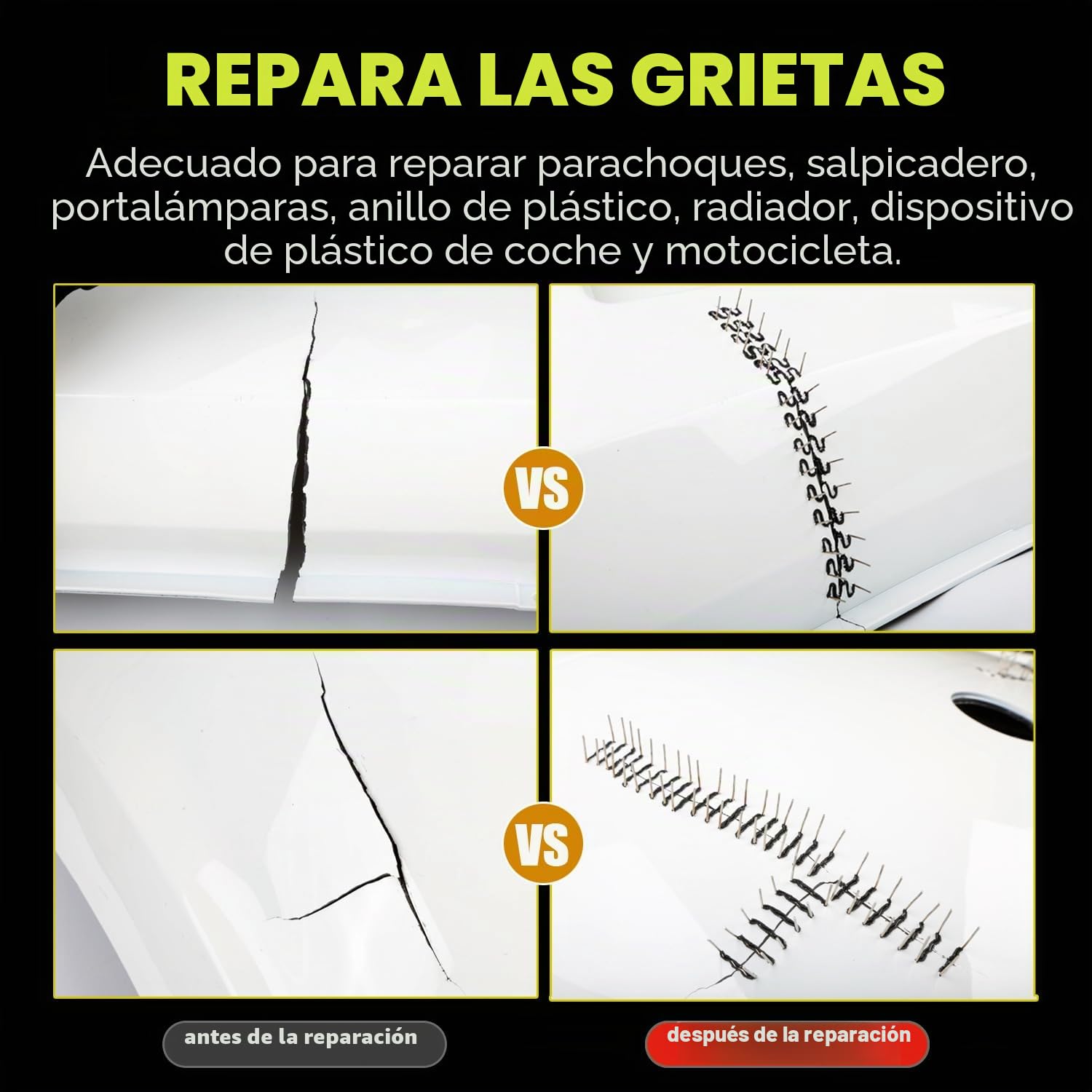 Máquina de soldadura de plástico de 100 W, kit de reparación de parachoques de coche, grapadora de calor con 200 clavos de soldadura, plana/esquina exterior/esquina interior/hebillas