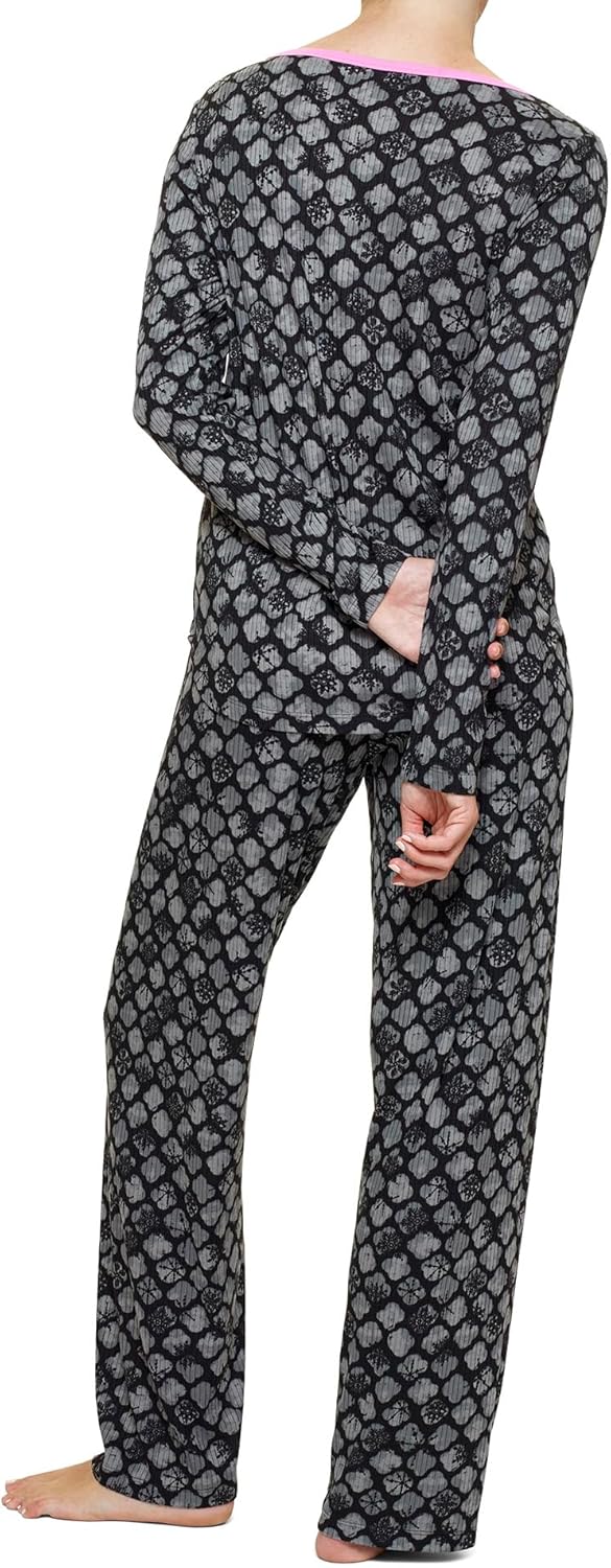 HUE Women’s Ultra Ribbed 2 Piece Pajama Gift Set – Includes Cozy Long Sleeve PJ Top and PJ Pant - Image 2