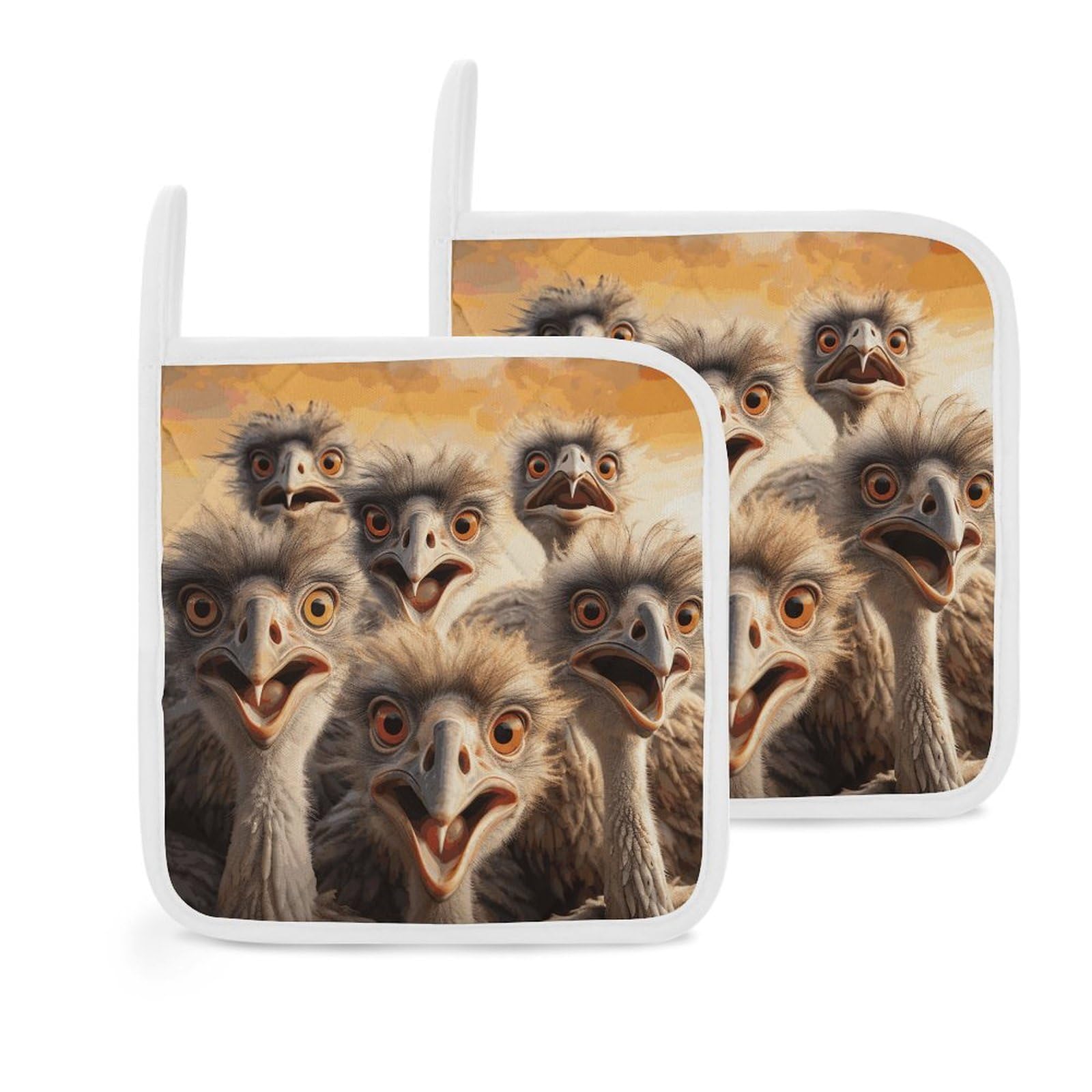Btcowzrv Style A Flock Of Ostriches 2 Pack Pot Holders For Kitchen, Heat Resistant Potholder Set With Hanging Loops, Hot Pads For Oven Baking Cooking