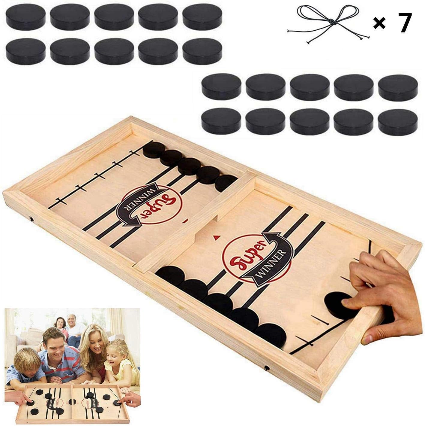 Fast Sling Puck Game, Slingshot Desktop Battle Games, Winner Board Games Toys for Adults Parent-Child Interactive Bumper Chess Toy Board Table Game (Small Board + 7 Ropes + 20 Chess)