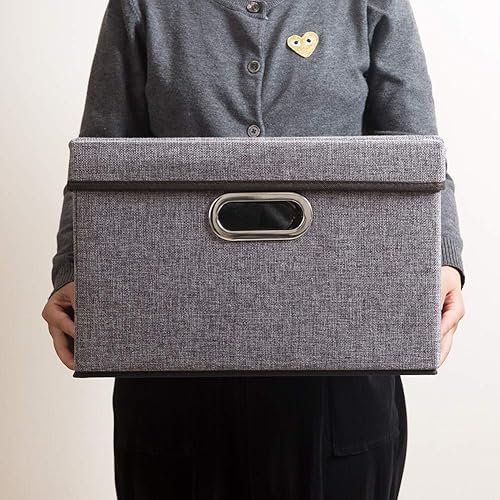 Miniatura 142 de PRANDOM Contenedor de almacenamiento plegable con tapa, caja de almacenamiento plegable de tela, cesta organizadora con tapa, para el hogar, Beige