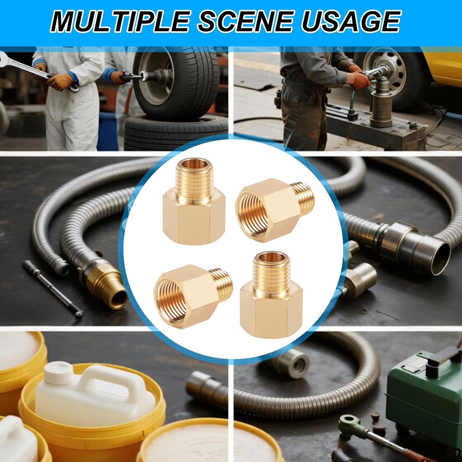 4pcs Brass Pipe Fitting Adapter Reducer, 1 4 Inch NPT Male x 3 8 Inch NPT Female Threaded Hex Connector Pipe Coupling Fittings Replacement Accessories for Plumbing Gas Hydraulic Systems