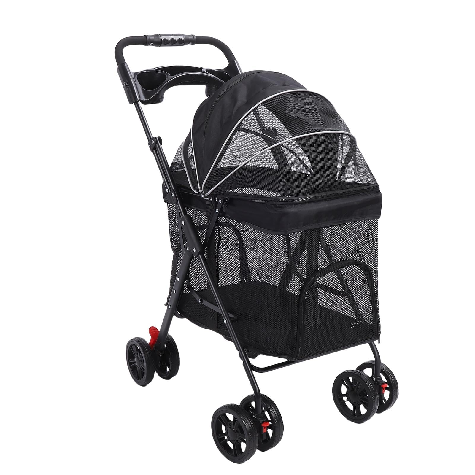 Yinhing Passeggino Pieghevole per Animali Domestici per Cani Gatti Trasportino da Viaggio a 4 Ruote con Parasole a 3 Vie Alimentazione con un Pieghevole e Freni Grigio (BLACK)