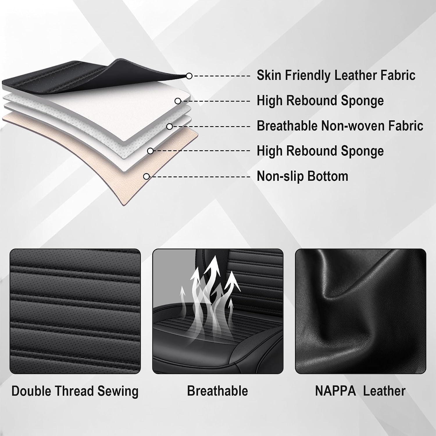 Seat Covers Custom Fit Jeep Wrangler 4-Door JL 2018-2026 W/O Rear Cup Holder, for Sahara Sport Rubicon Unlimited Willys, Nappa Leathe, Waterproof Breathable Stylish Car Seat Protector (Black)
