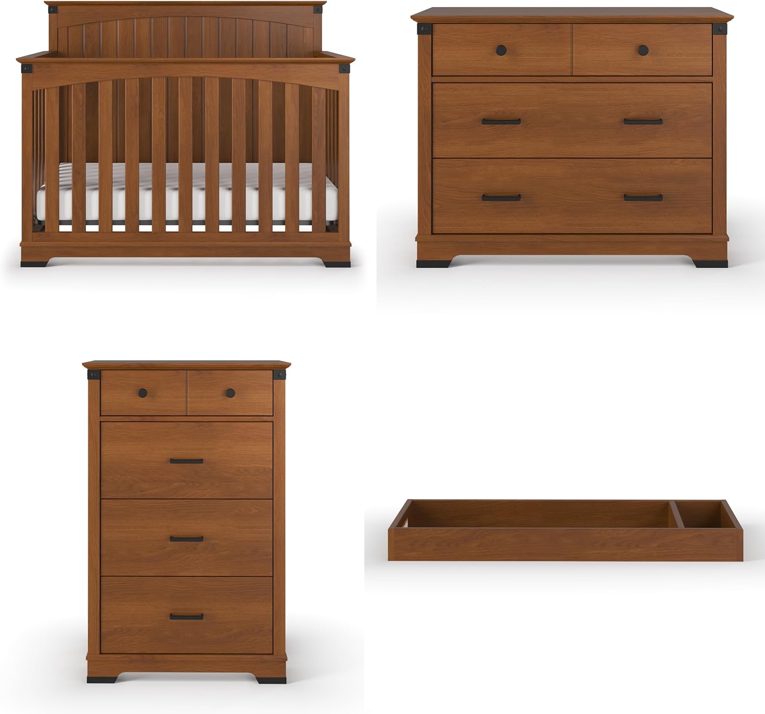 Child Craft Redmond Design 4-in-1 Convertible Baby Crib Nursery Furniture Set - Baby Bed, Dresser, Changing Table Topper and Chest Drawer for Babies, Toddlers and Kids (4 Piece - Coach Cherry)