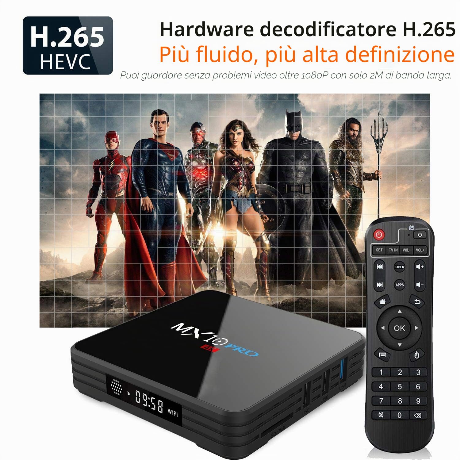 Qyoung MX10 PRO Android 8.1 4K Ultra HD TV Box con telecomando, 4 GBRAM 32 GBROM USB 3.0 WiFi BT4.1 HD RK3328 Quad Core lettori multimediali Internet