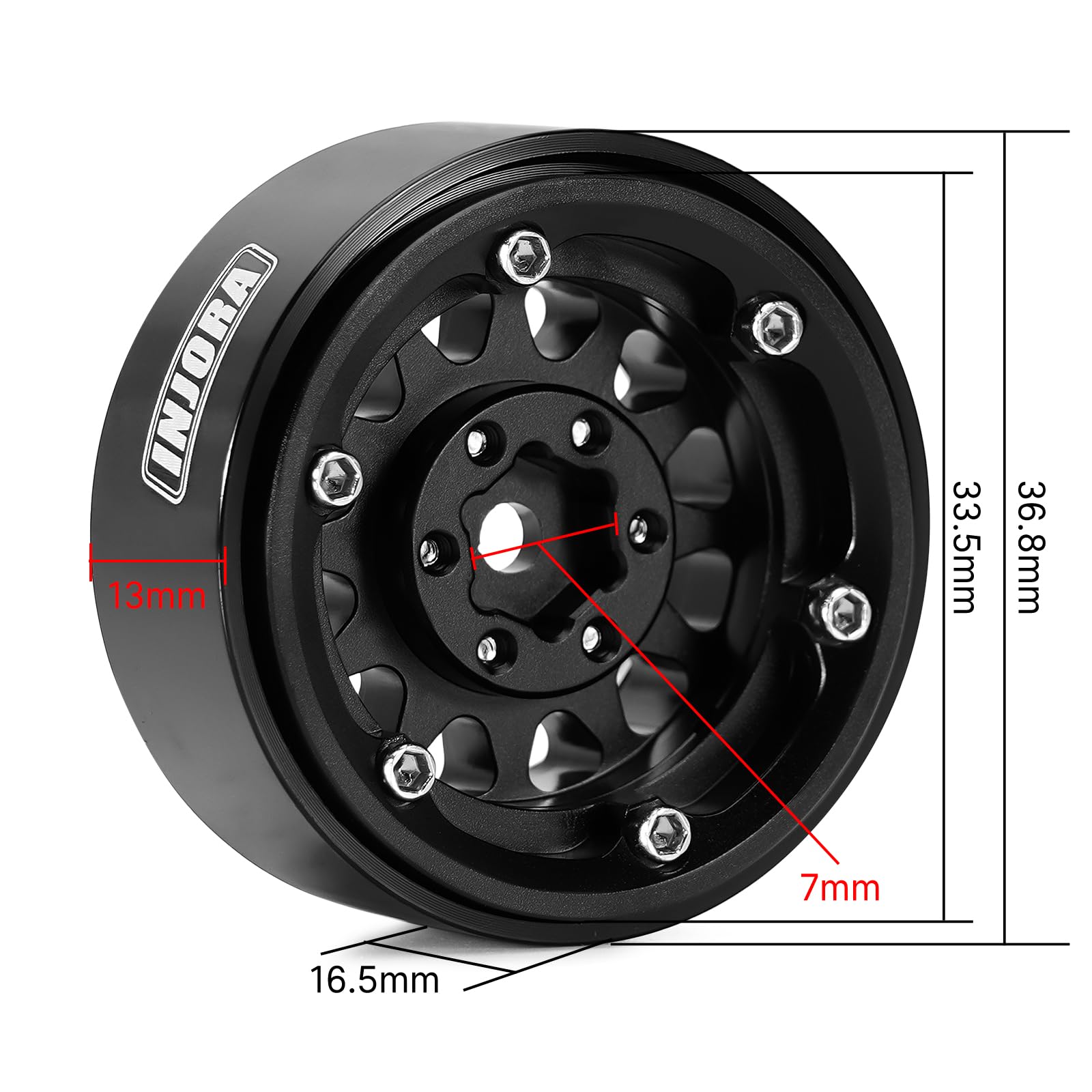 INJORA 1.3 Roues Beadlock Jantes en Aluminium pour TRX4M SCX24 Amélioration 1/24 1/18 RC Crawler