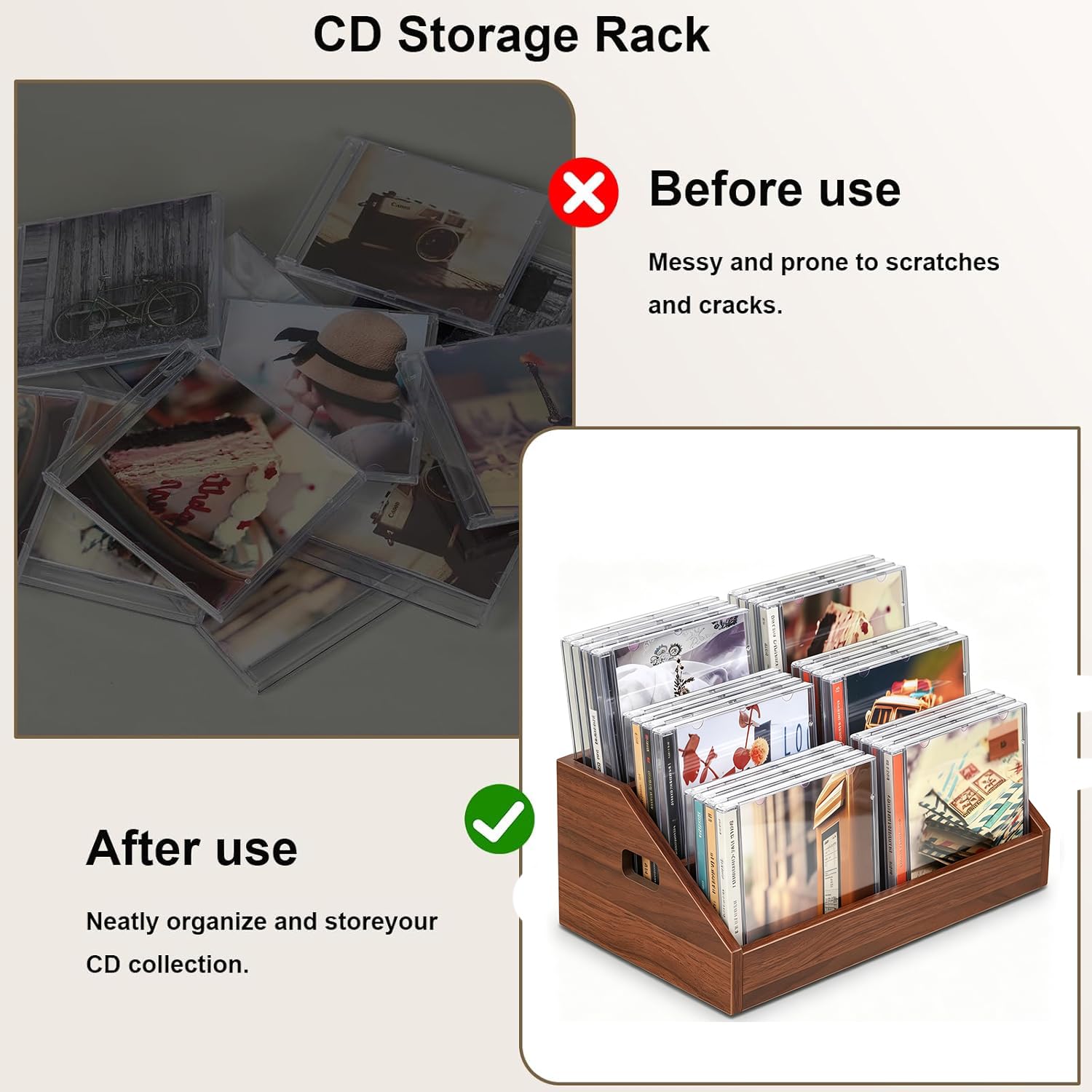 Stojak na płyty CD, 3 poziomy, z drewna, organizer na płyty CD i DVD | Uchwyt dla kolekcjonerów i graczy, praktyczna pamięć multimedialna zmontowana
