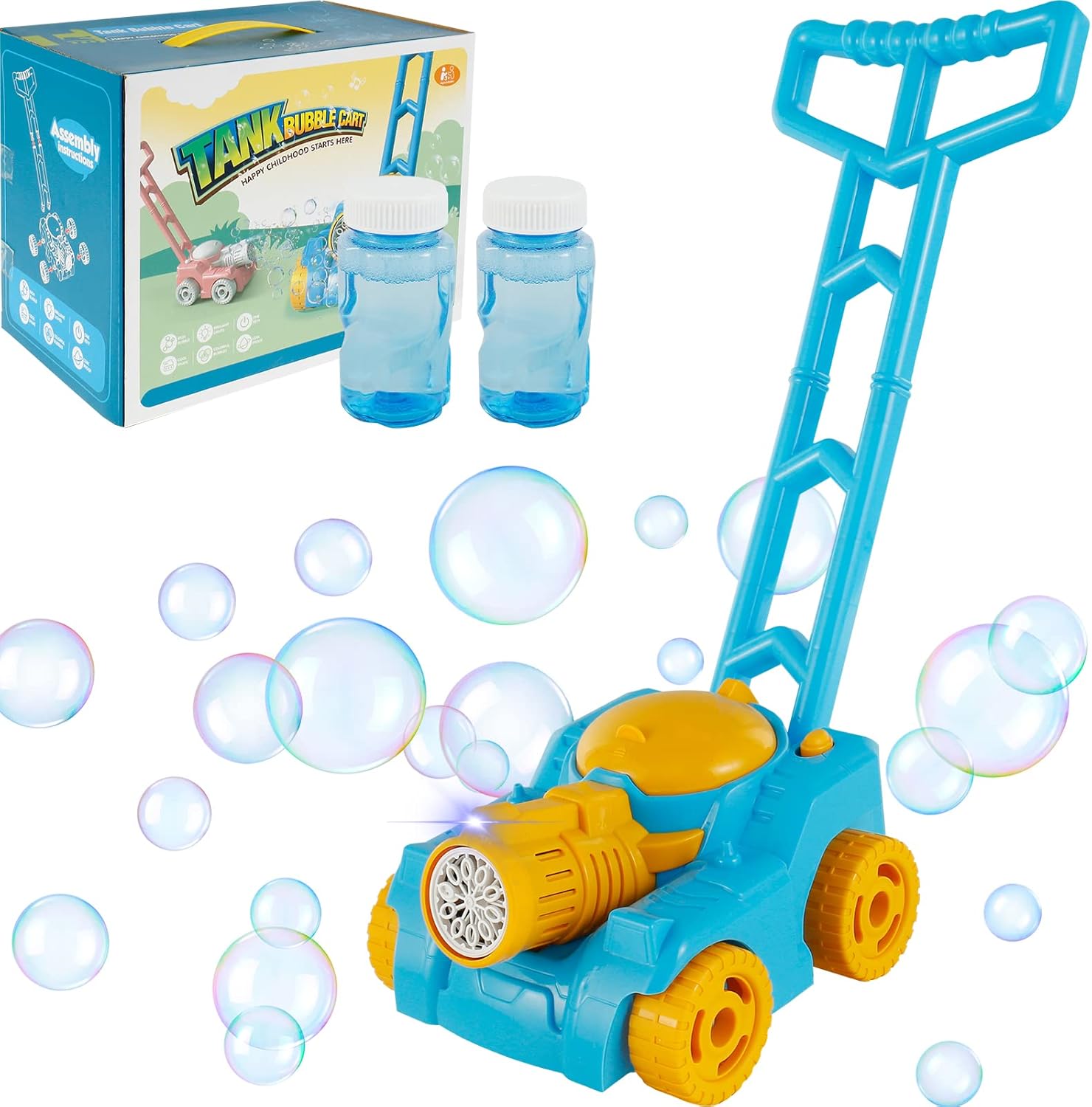 Bubble Lawn Mower for Kids Automatic Bubble Mower with LED Lights and