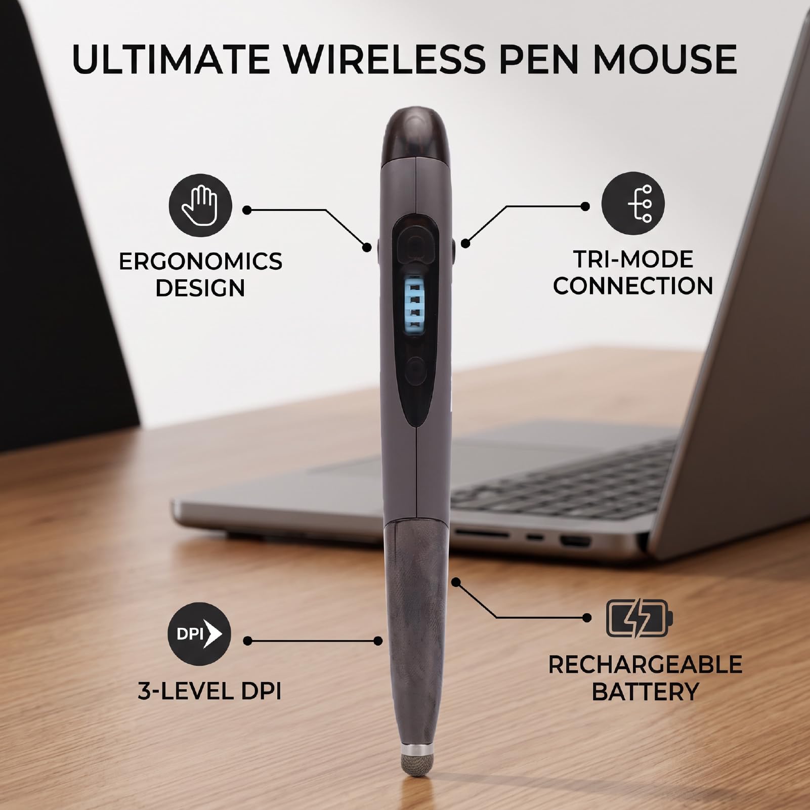 Mouse Ottico Wireless USB Bluetooth 3.0 5.0 2.4GHZ (grigio