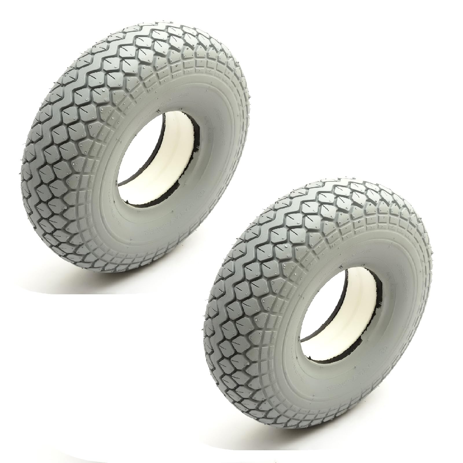 Pack Of 2 Mobility Scooter 330x100 Solid Tyres 5 Inch Grey Puncture Proof Diamond Tread 4 Ply Rubber