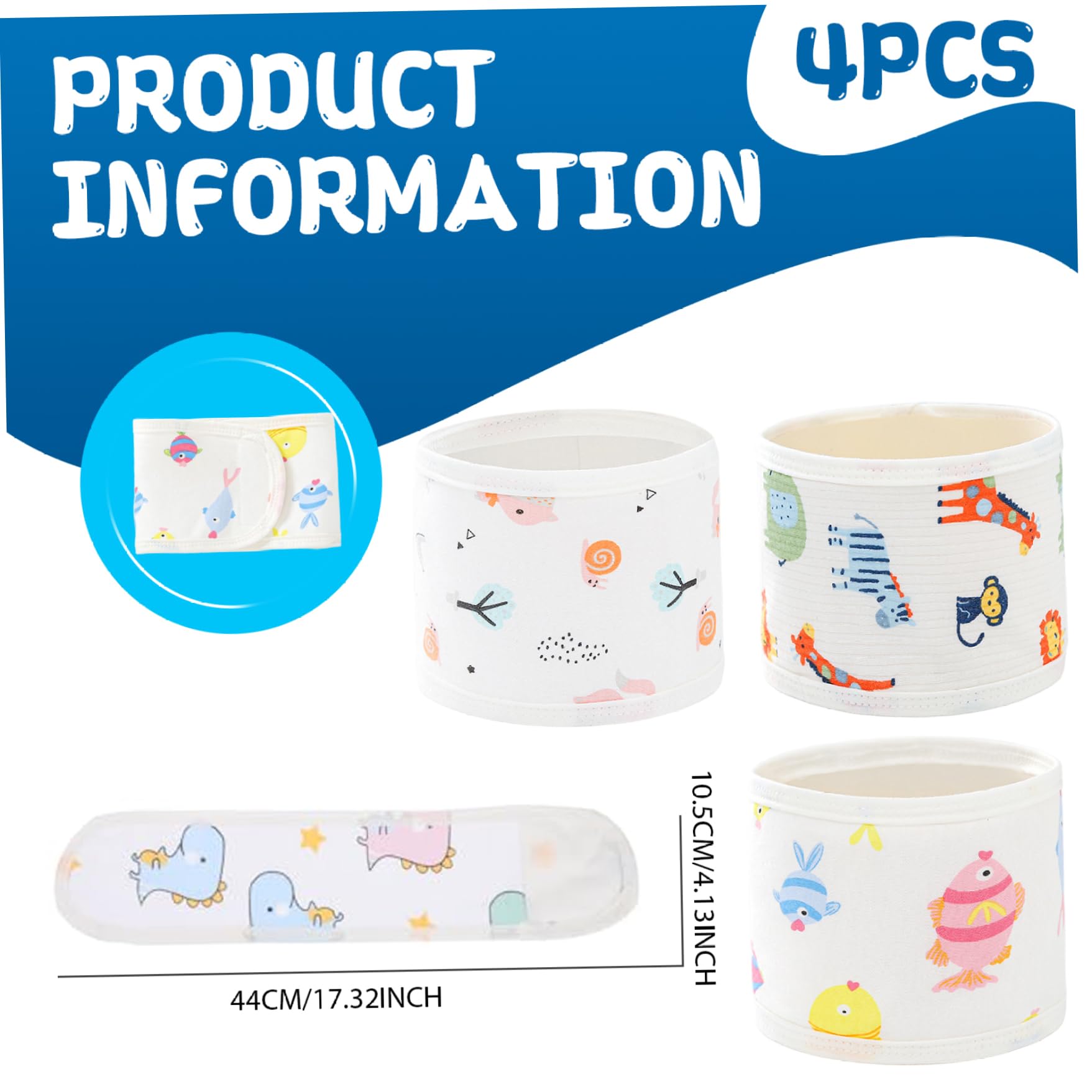 4pcs cubierta del cordón umbilical para el recién nacido 0-12 meses, banda de botón de algodón de algodón de dibujos animados con 4 estilos, banda de vientre para bebés regalos