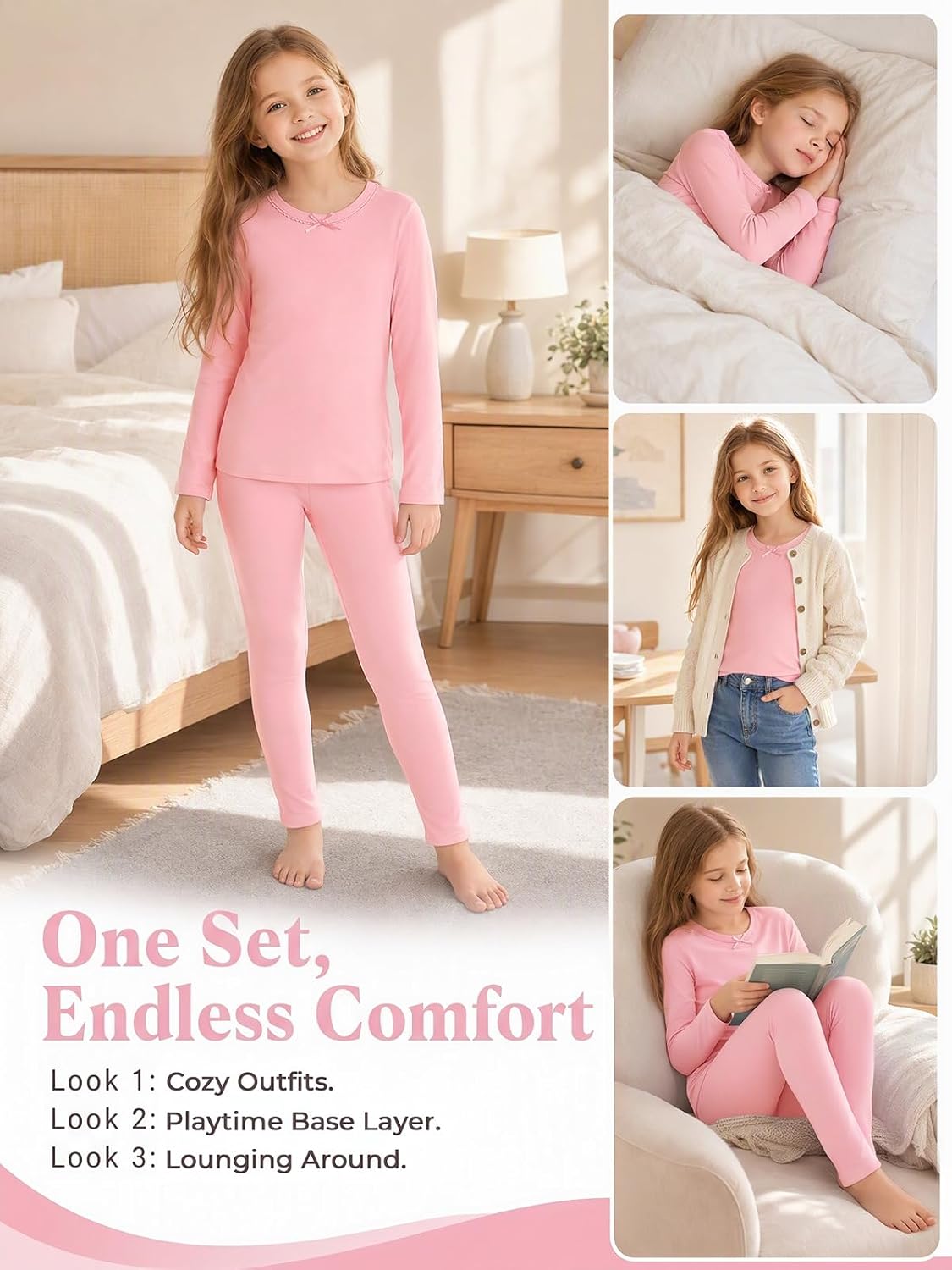 Haloumoning Girls Thermal Underwear Winter Base Layer Long Johns Sets 5-14Y