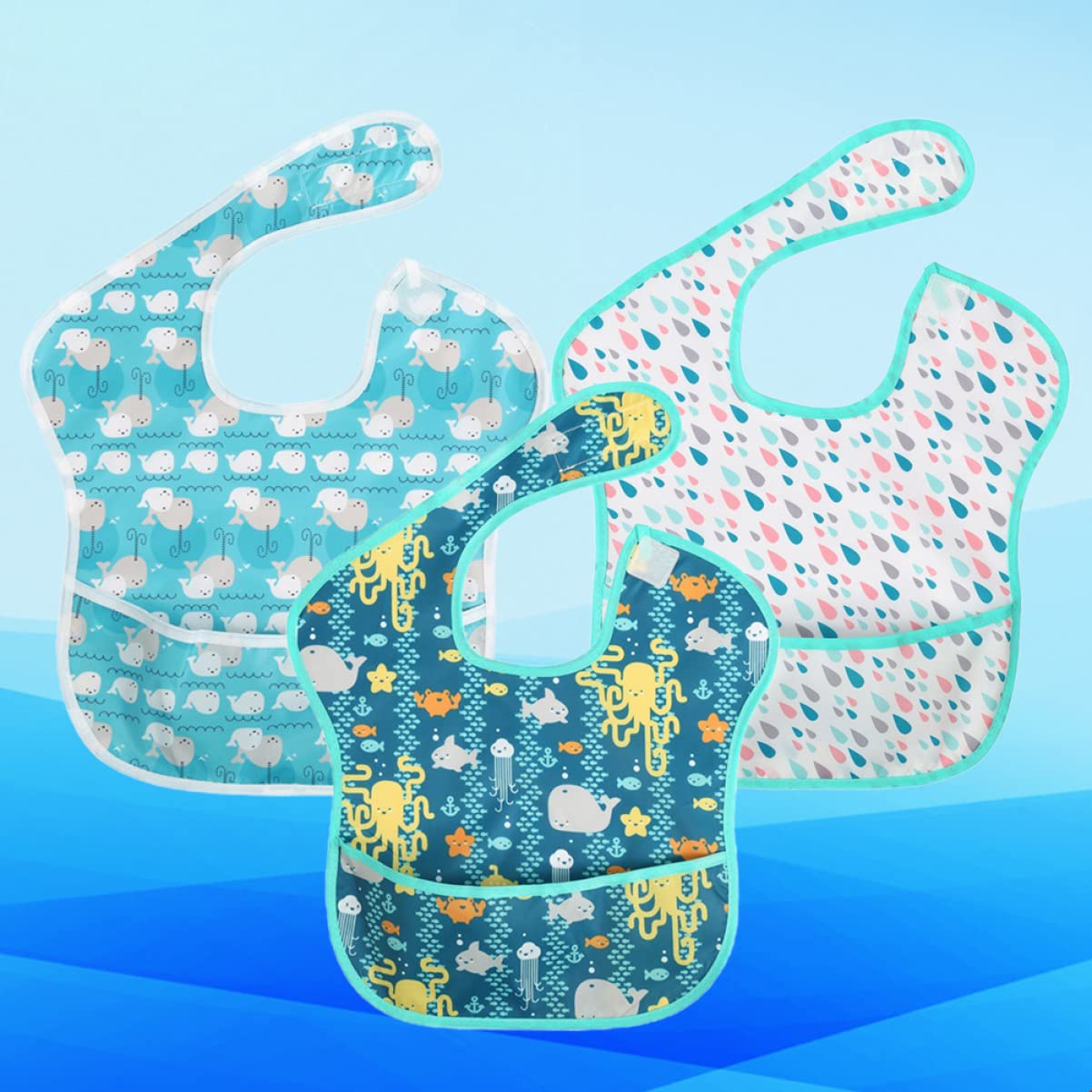TOYANDONA 9pièces Bavoir Garçon Fille Imperméable Avec Motifs De Dessins Animés Poulpe Petite Petite Baleine Ajustable Et Pratique Pour Garçons Et Filles