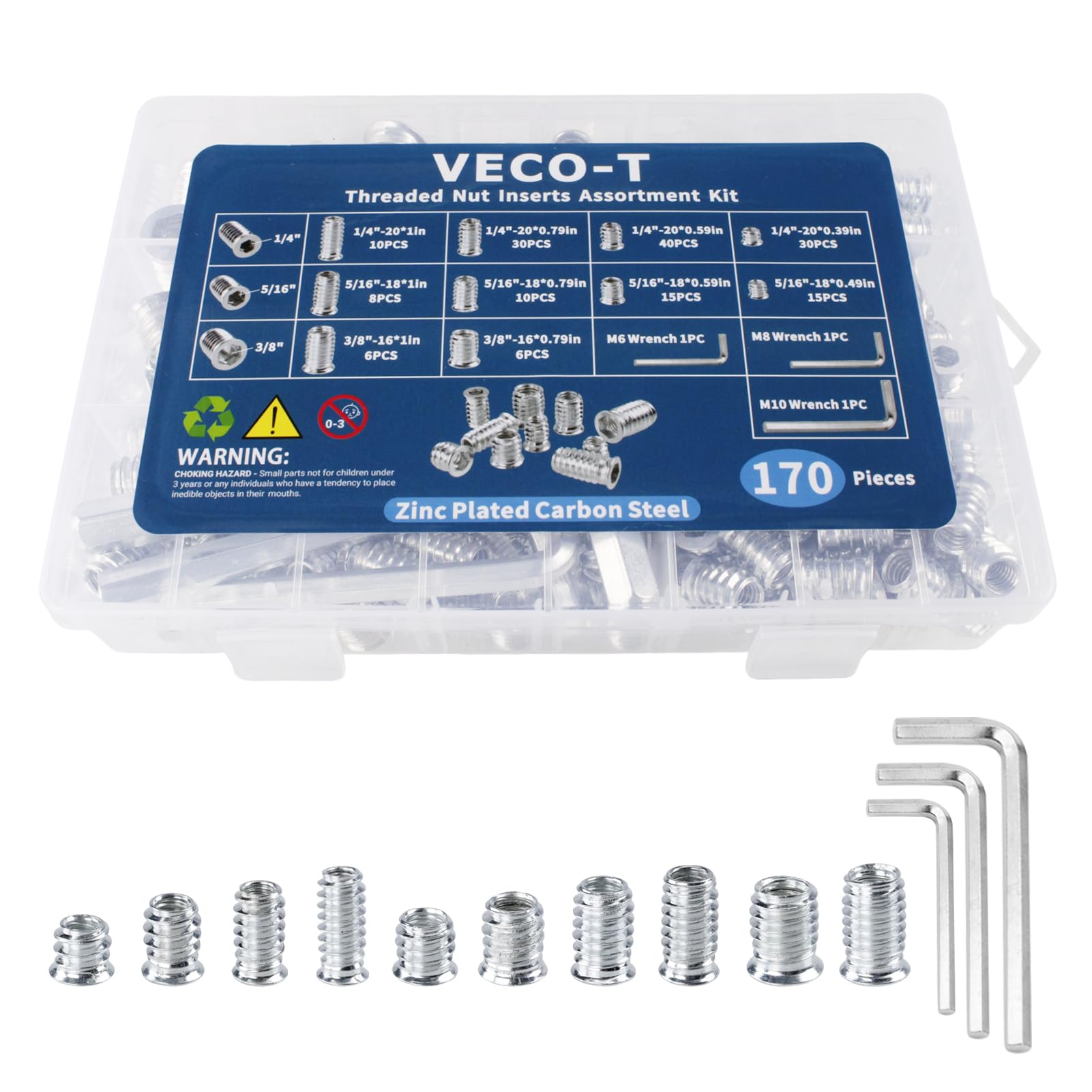 Threaded Inserts for Wood - 170 PCS Kit with Wrenches -8