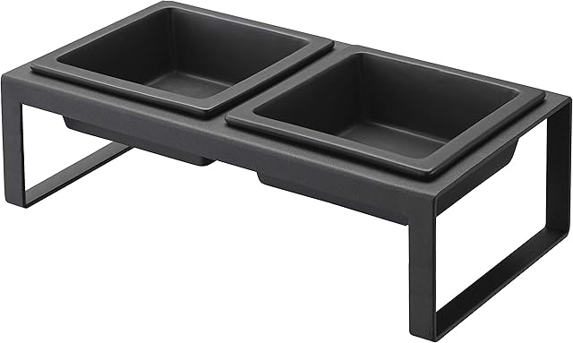Yamazaki TOWER PET FOOD BOWL STAND SET TALL BK